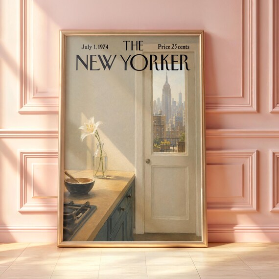 July 1 1974 The New Yorker NYC Kitchen Empire State View Cover Poster