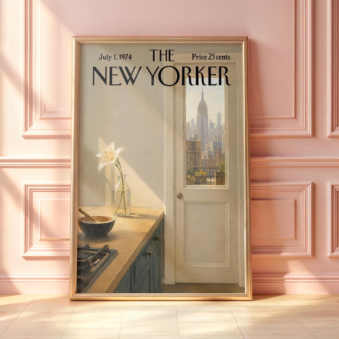 July 1 1974 The New Yorker NYC Kitchen Empire State View Cover Poster