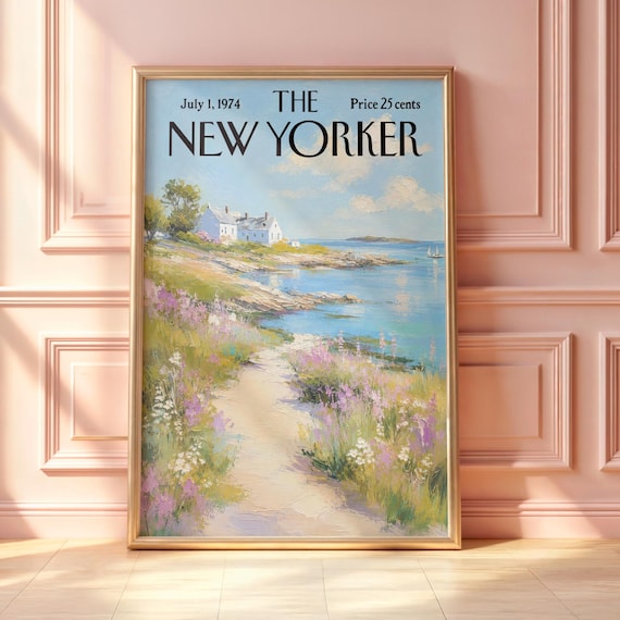 The New Yorker July 1974 Coastal Cottage Wildflower Cove Wall Print