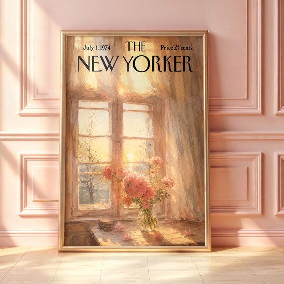 The New Yorker July 1974 Sunlit Window Pink Blossom Floral Still Life Poster