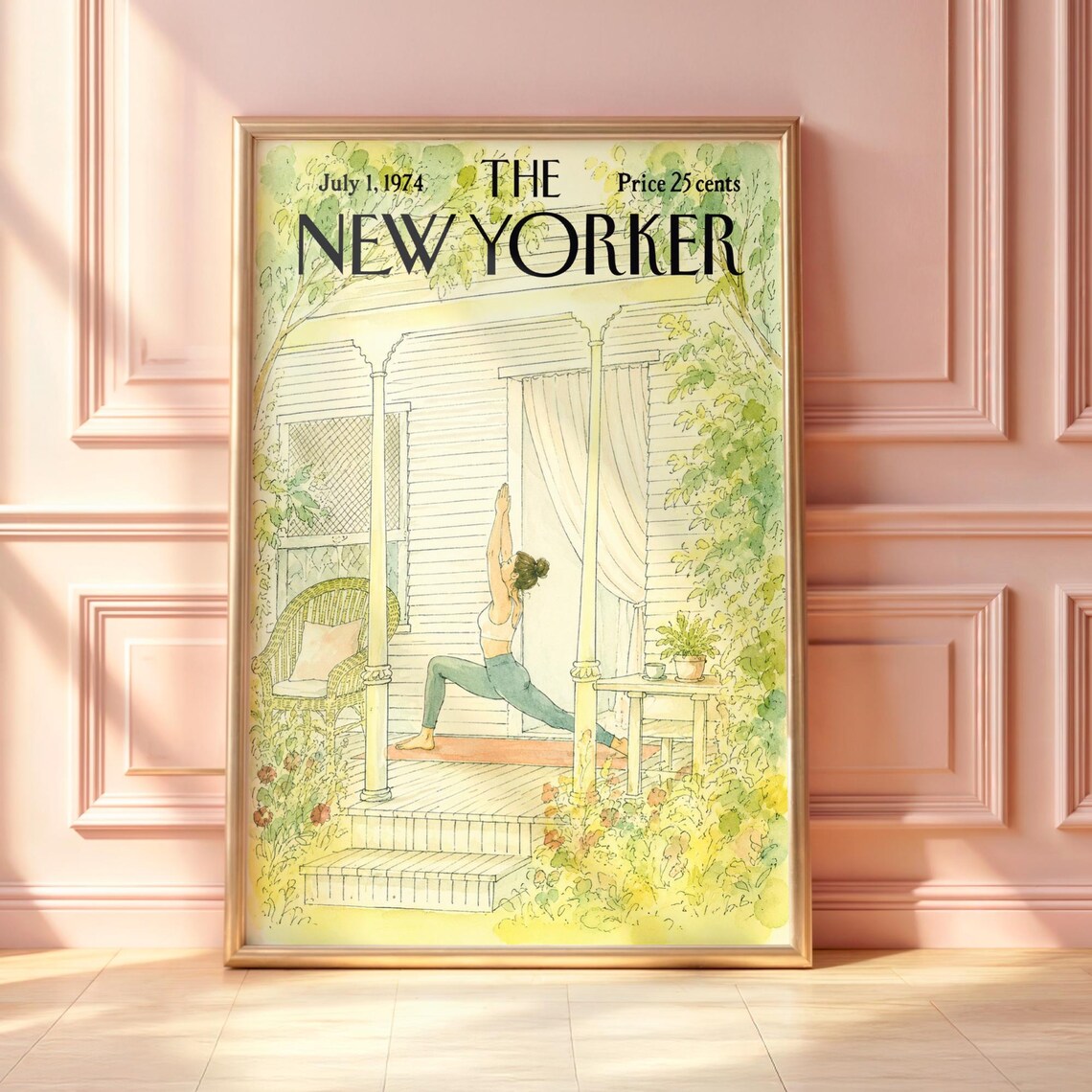 The New Yorker July 1974 Porch Yoga Morning Garden House Wall Print