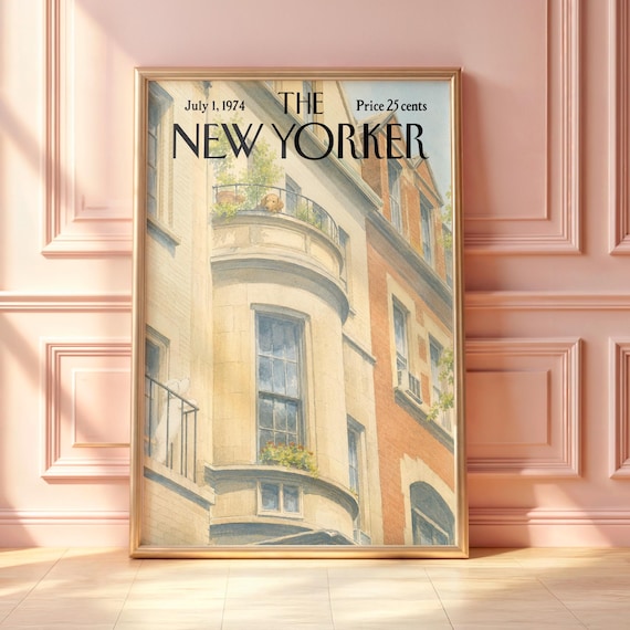 Vintage New Yorker Brownstone Balcony Watercolor City Poster