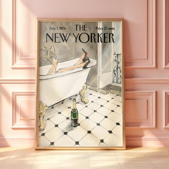Vintage New Yorker Bathroom Poster, Paris Apartment Print