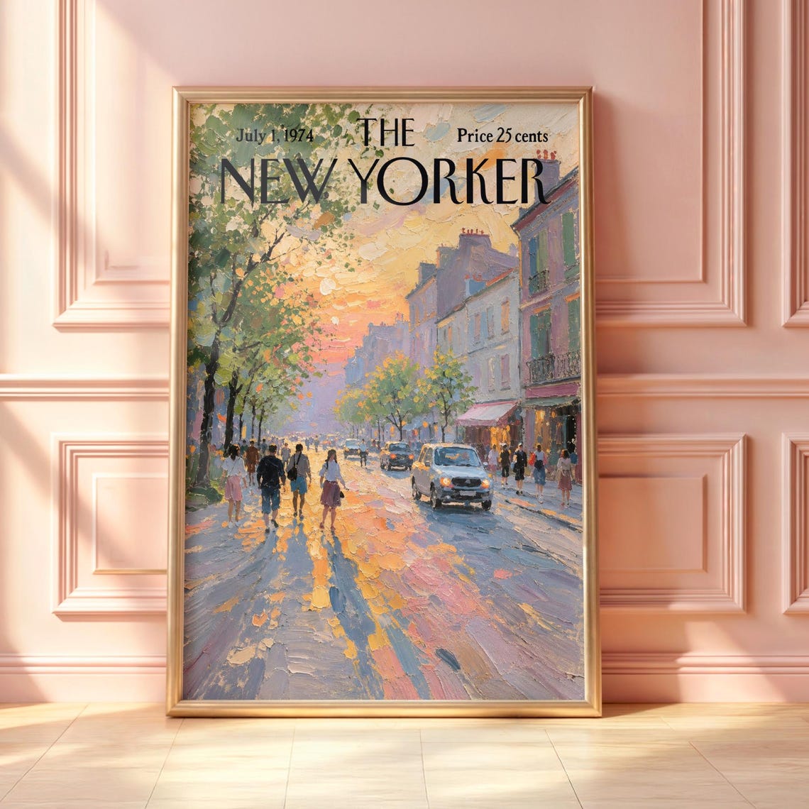 The New Yorker July 1974 Paris Street Sunset Impressionist Wall Print