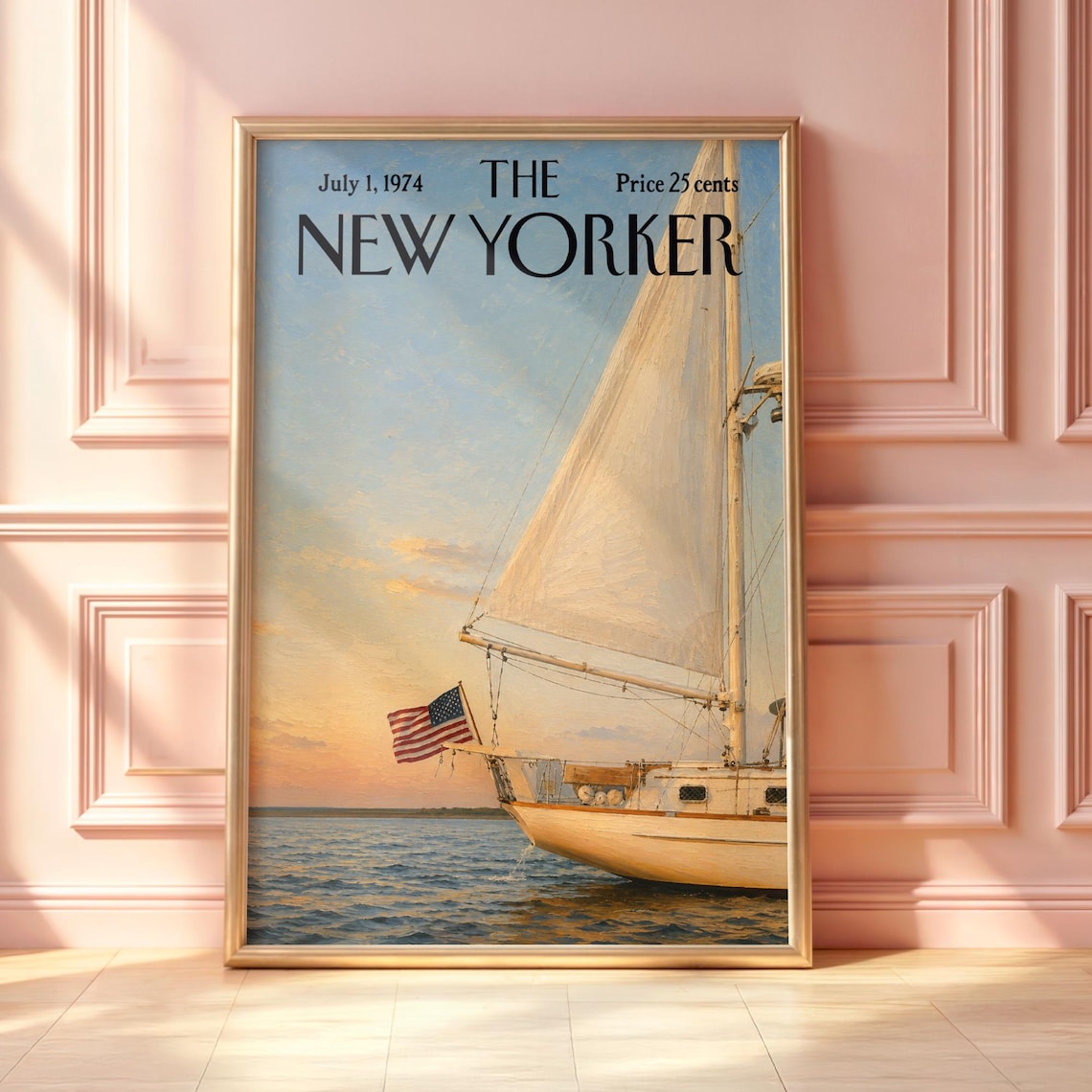 Vintage New Yorker Sailboat Poster, Nautical Art Print