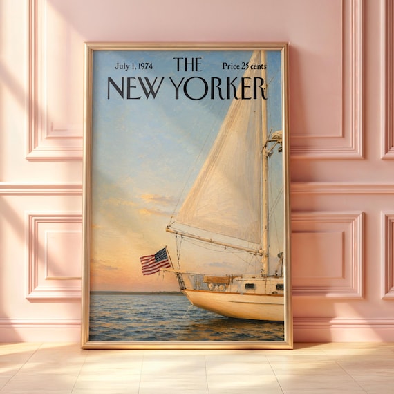Vintage New Yorker Sailboat Poster, Nautical Art Print