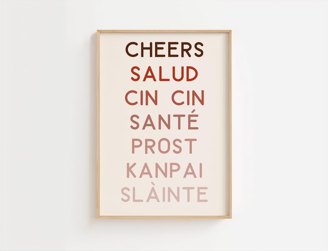 Cheers Multilingual Toast Typography Modern Minimalist Bar Poster