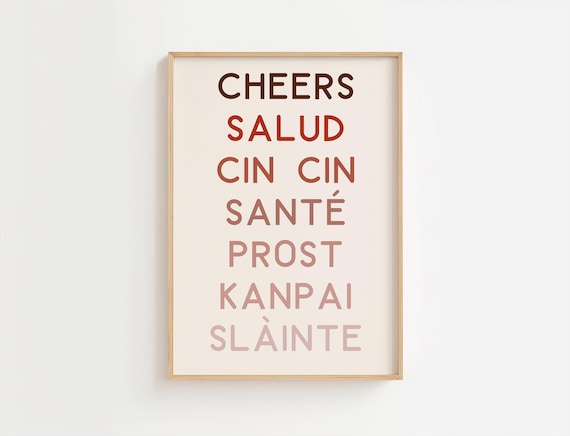 Cheers Multilingual Toast Typography Modern Minimalist Bar Poster