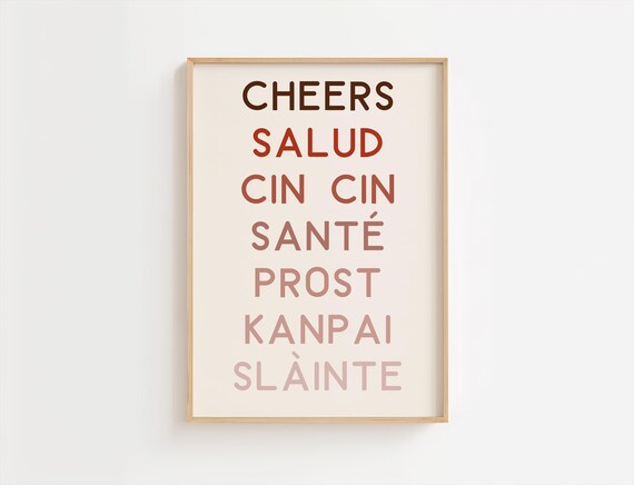 Cheers Multilingual Typography Print Modern Bar Decor