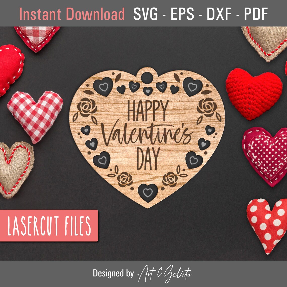 Happy Valentines Day Engraved Wooden Heart Rustic Romance Poster