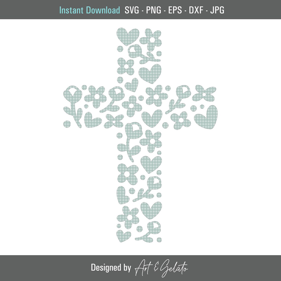 Mint Floral Heart Cross Easter Christian Religious Faith Poster