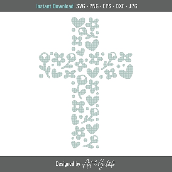 Mint Floral Heart Cross Easter Christian Religious Faith Poster