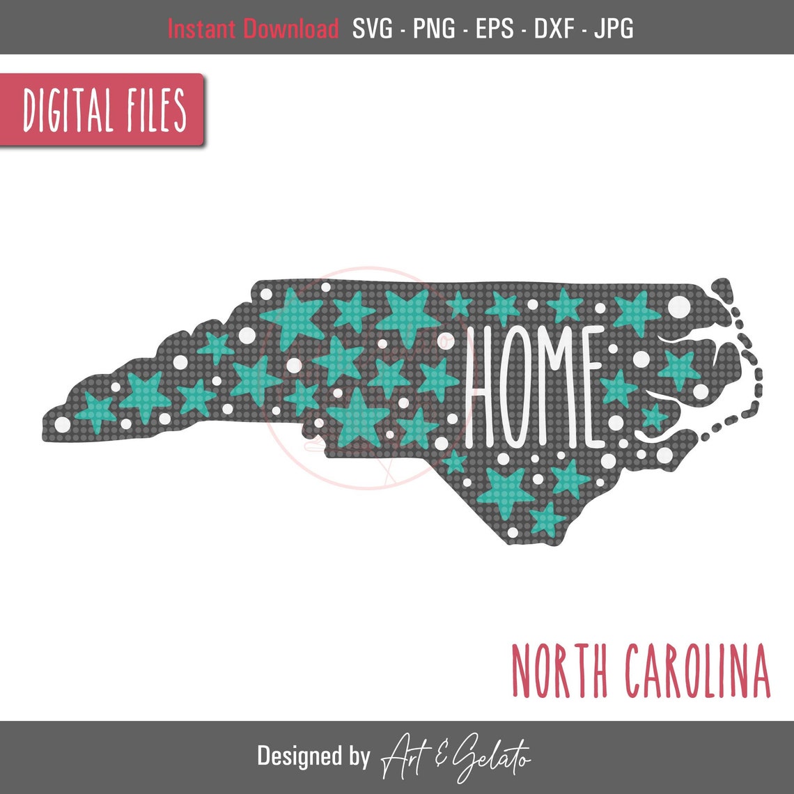 North Carolina Home State Map Teal Stars Cut File Design Poster