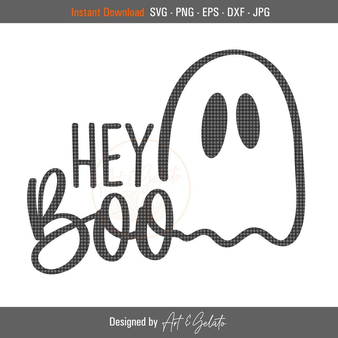 Hey Boo Ghost Greeting Halloween Gray Minimal Digital Design Poster