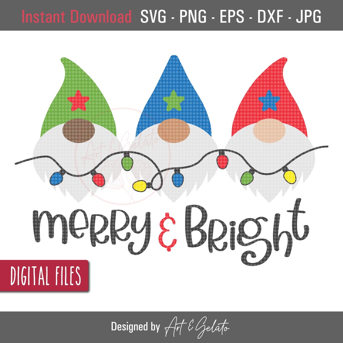 Merry and Bright Christmas Gnomes Lights Digital Design Poster