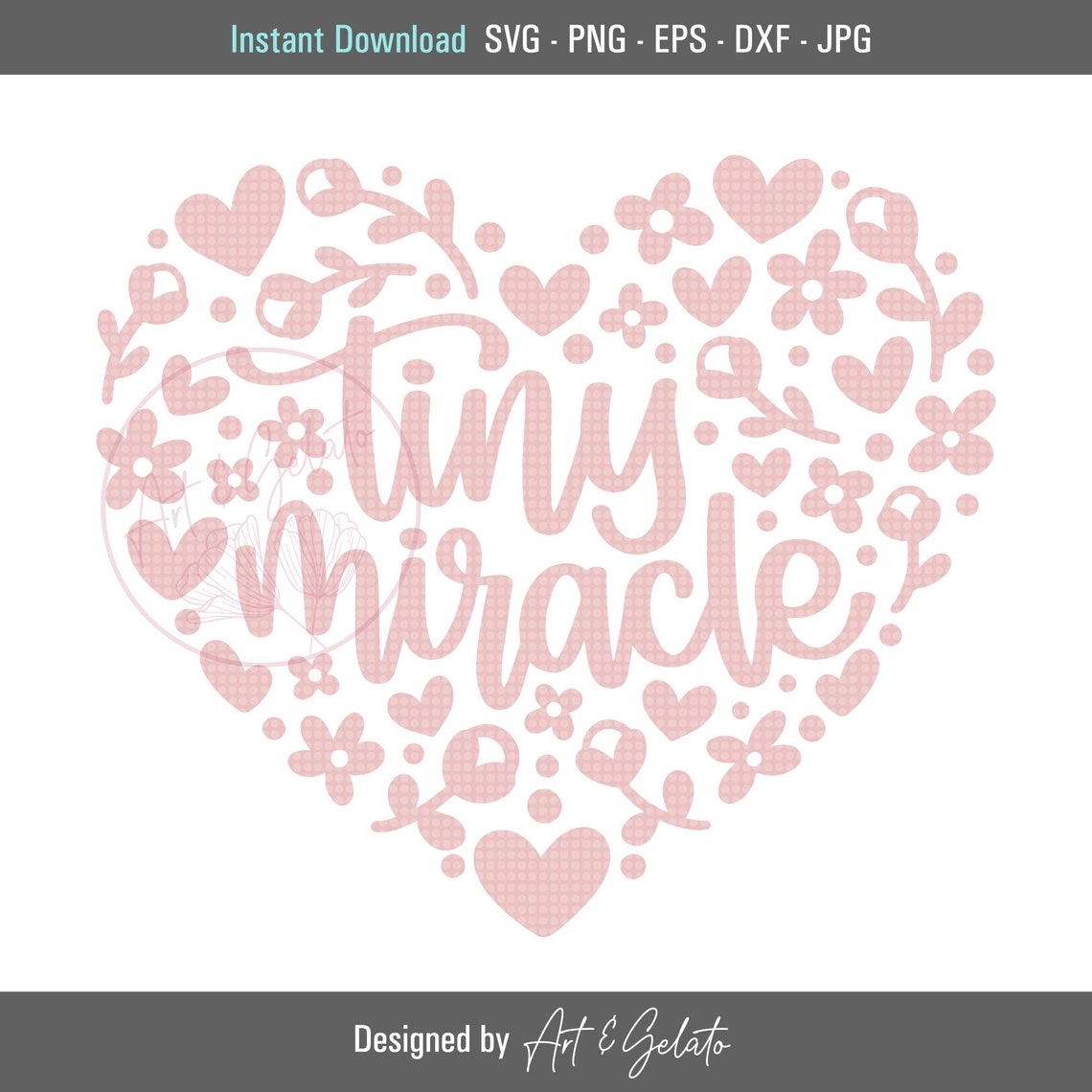 Tiny Miracle Pink Floral Heart New Baby Cut File Design Poster