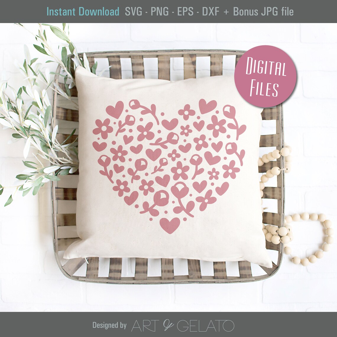 Floral Heart Love Pink Flower Botanical Cut File Design Poster - Image 3