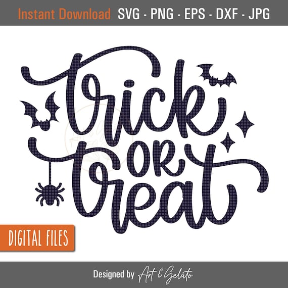 Trick or Treat Halloween Script Bats Spider Digital Design Poster