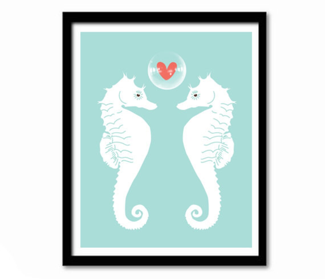 Seahorse Print, Coastal Nursery Decor Wall Art