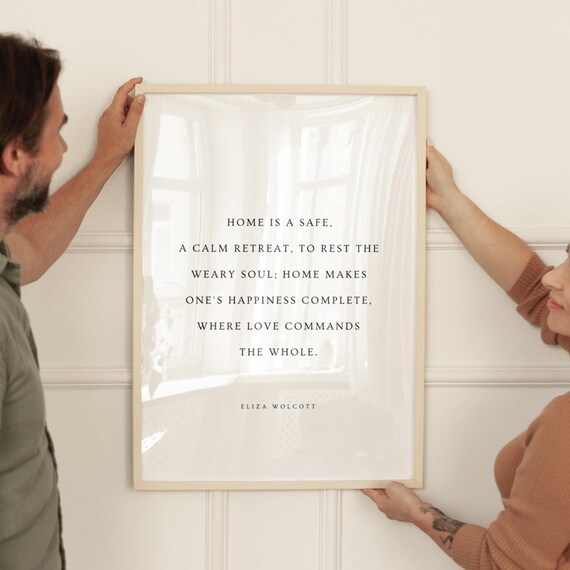 Home Is A Safe A Calm Retreat Eliza Wolcott Quote Home Quote Livingroom Wall Art Home Print Home Sweet Home Minimal Typography Prints