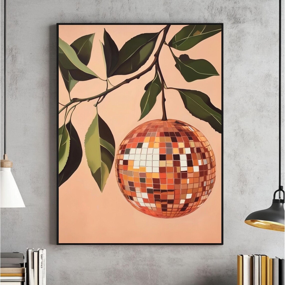 Retro Orange Disco Ball, Funky Kitchen Art Print