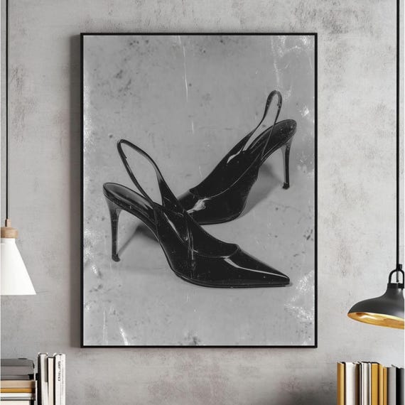 Black And White Heels Wall Art Girly Minimalistic Teen Room Decor Luxury Poster High Fashion Print Stylish Above Bed
