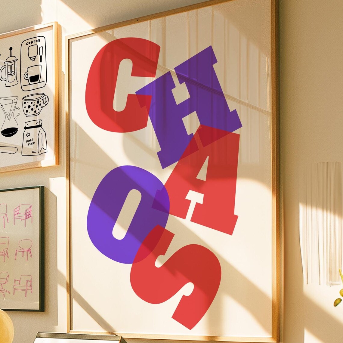 Bold Scattered Chaos Typography Poster in Red and Purple on Cream - Image 2
