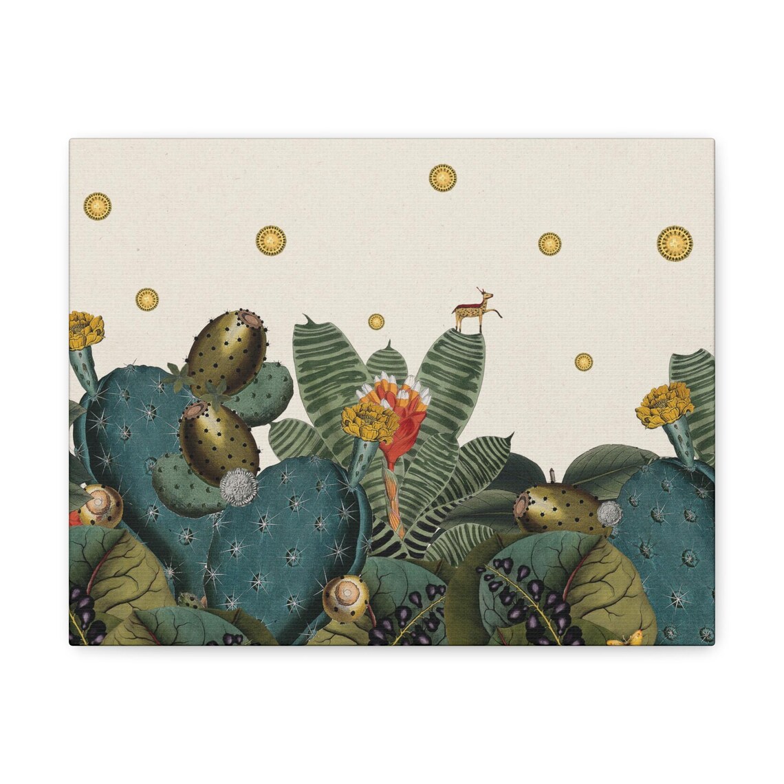 Whimsical Cactus Garden Botanical Collage With Tiny Deer Art Print - Image 3