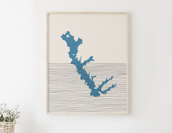 Cedar Creek Lake Texas Minimalist Blue Map Boho Lakehouse Poster