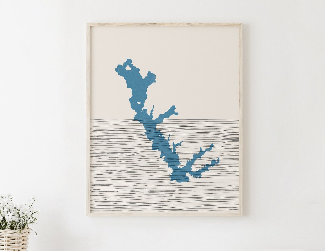 Cedar Creek Lake Texas Minimalist Blue Map Boho Lakehouse Poster