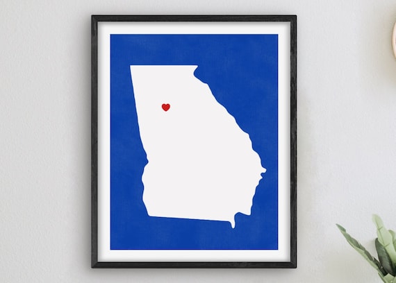Atlanta Georgia Heart Map White on Blue Graduation Gift Print