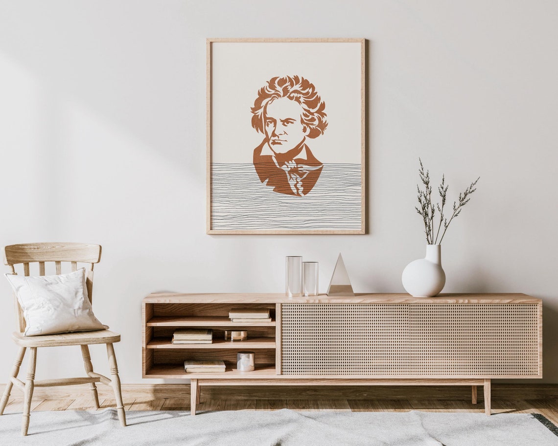 Ludwig Van Beethoven Terracotta Line Portrait Classical Poster