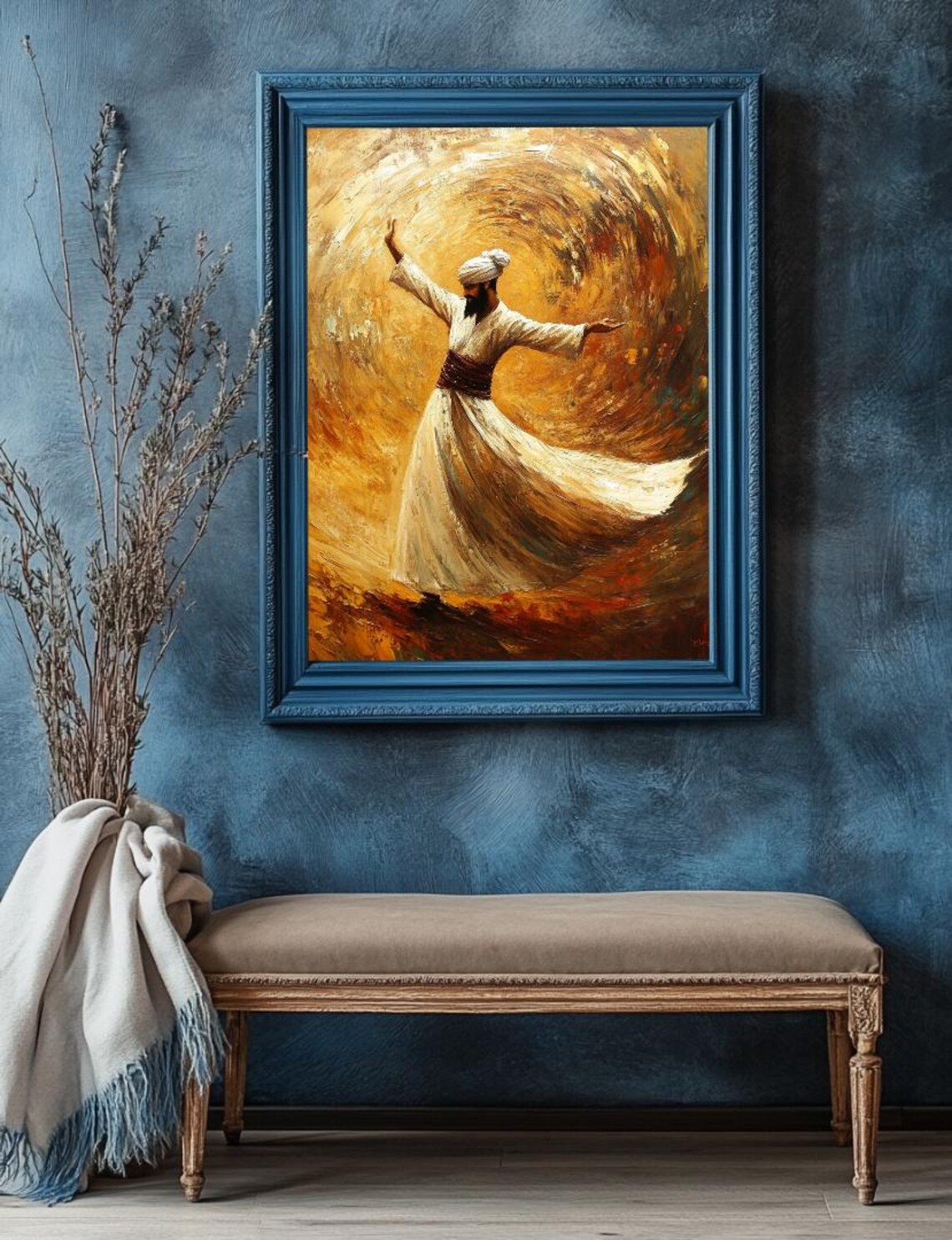 Whirling Dervish Sufi Dancer Spinning in Golden Light Painting Poster