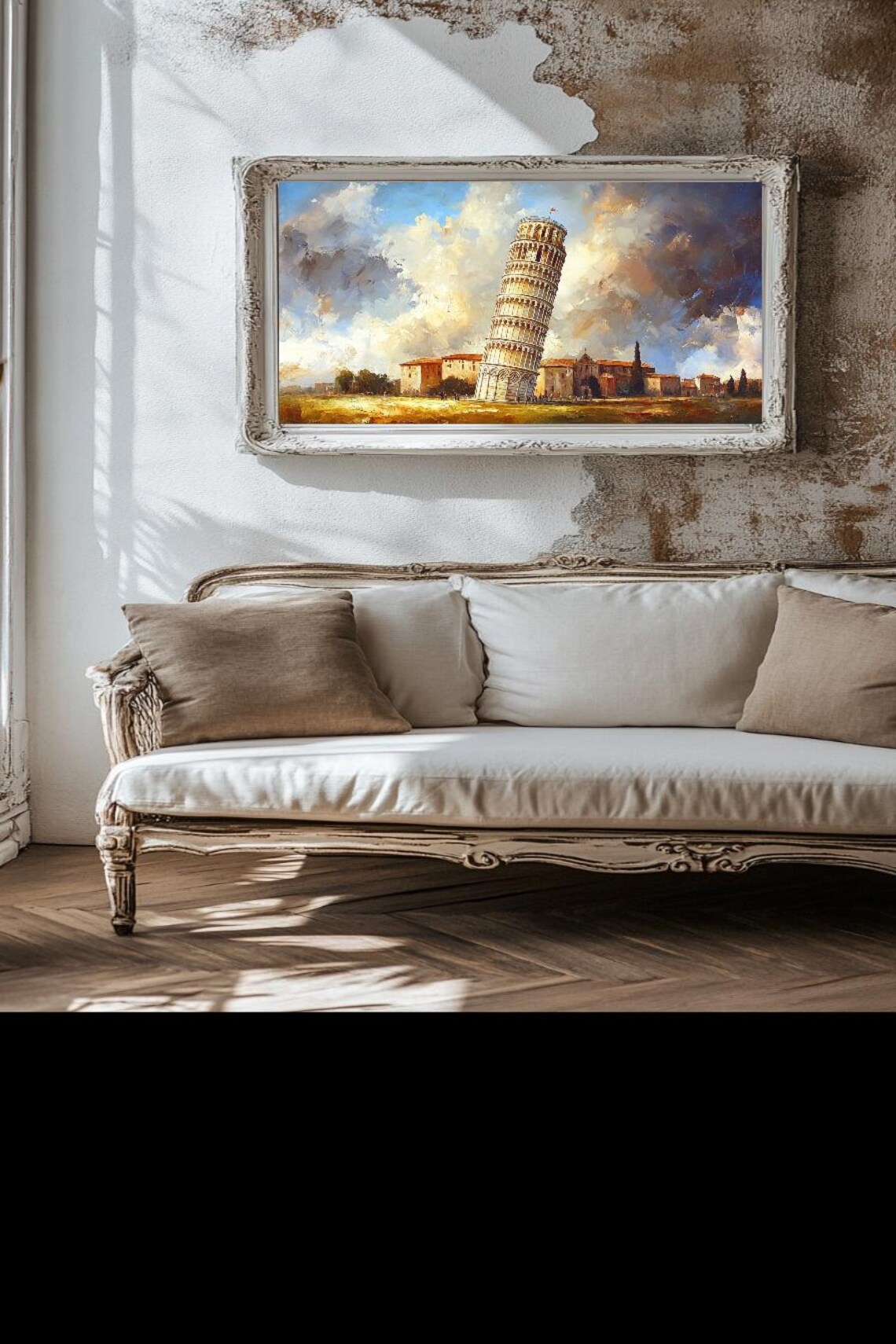 Leaning Tower of Pisa Oil Painting Dramatic Sky Italy Art Poster