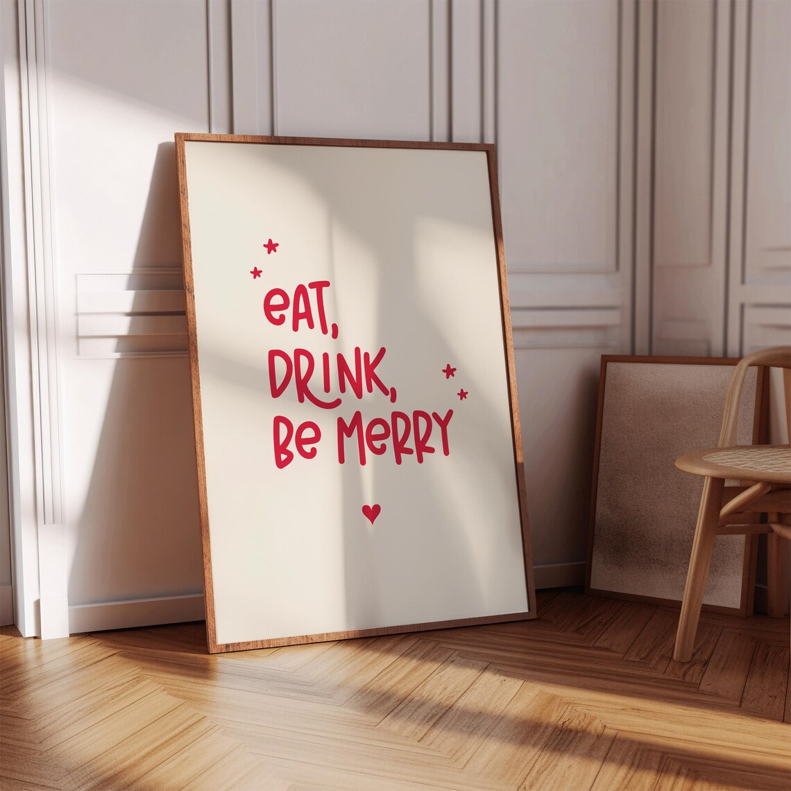 Eat Drink Be Merry Festive Red Christmas Quote Poster Wall Decor
