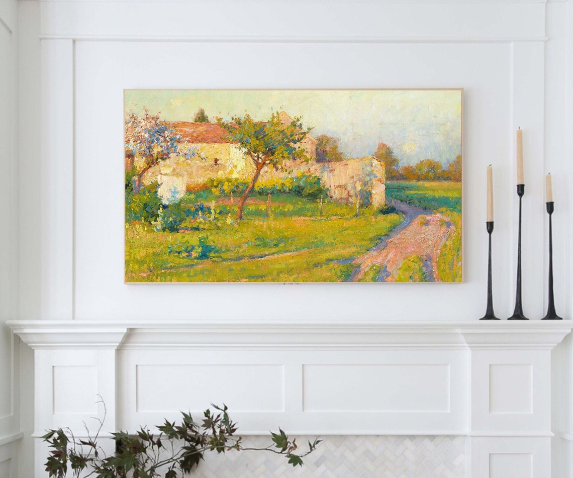 Vintage Farmhouse Blossom Trees Country Lane Impressionist Poster - Image 4