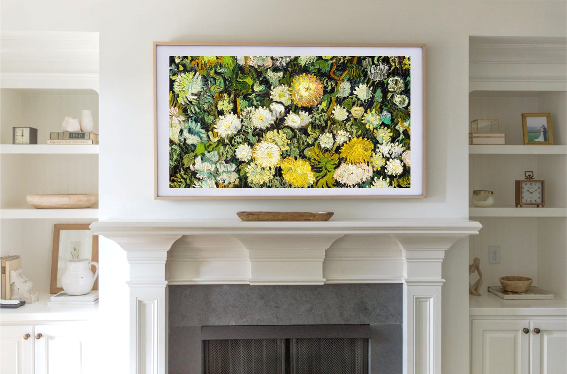 White Yellow Chrysanthemum Impasto Post Impressionist Flower Poster - Image 3
