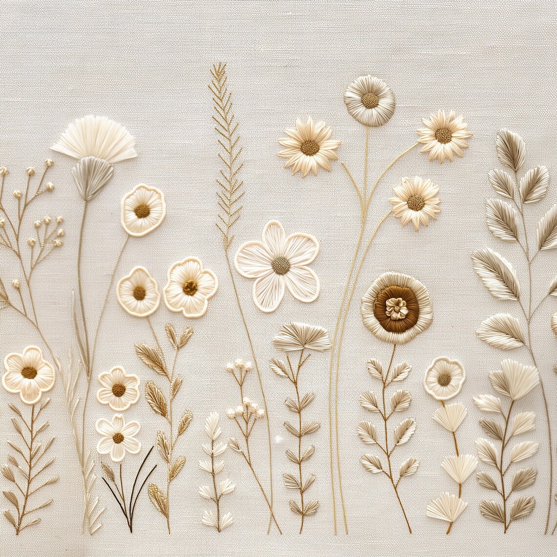Wildflower Embroidery Neutral Farmhouse Art Print - Image 3