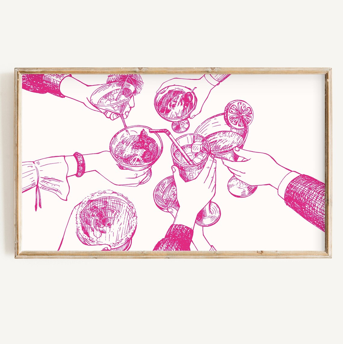 Pink Cocktail Cheers Toast Hands Illustration Party Celebration Poster