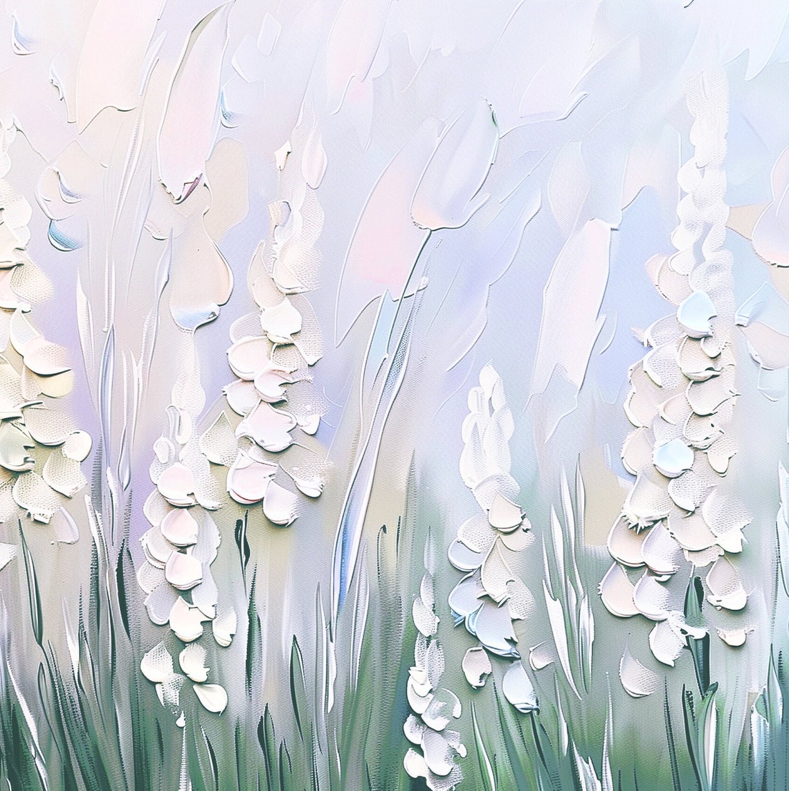 Textured White Wildflower Impasto Pastel Spring Garden Meadow Wall Art - Image 4