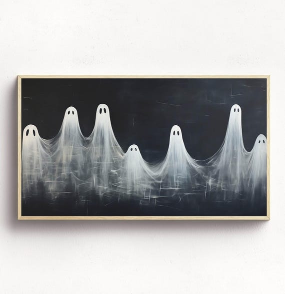 Halloween Ghost Minimalist Art Print, Black And White