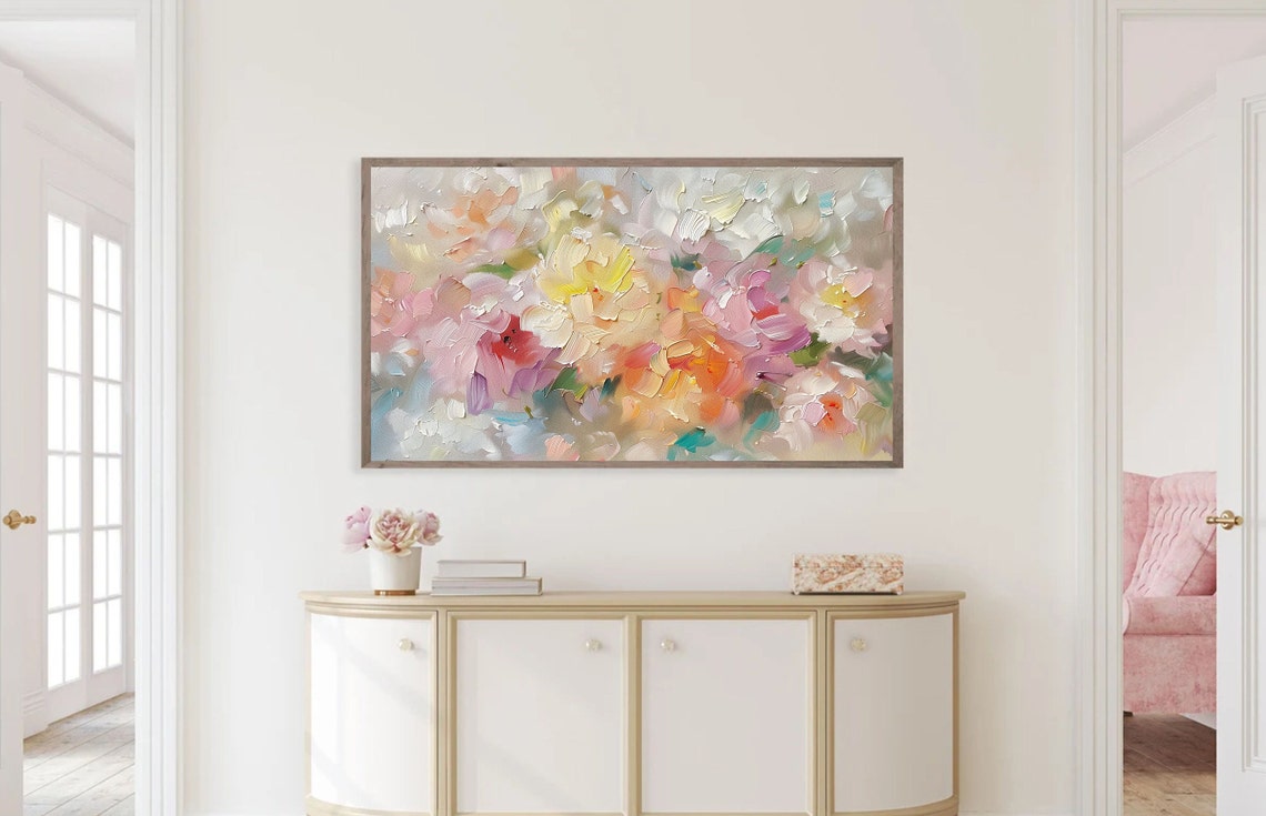 Pastel Abstract Floral Impasto Painting Bright Spring Blossom Wall Art - Image 4