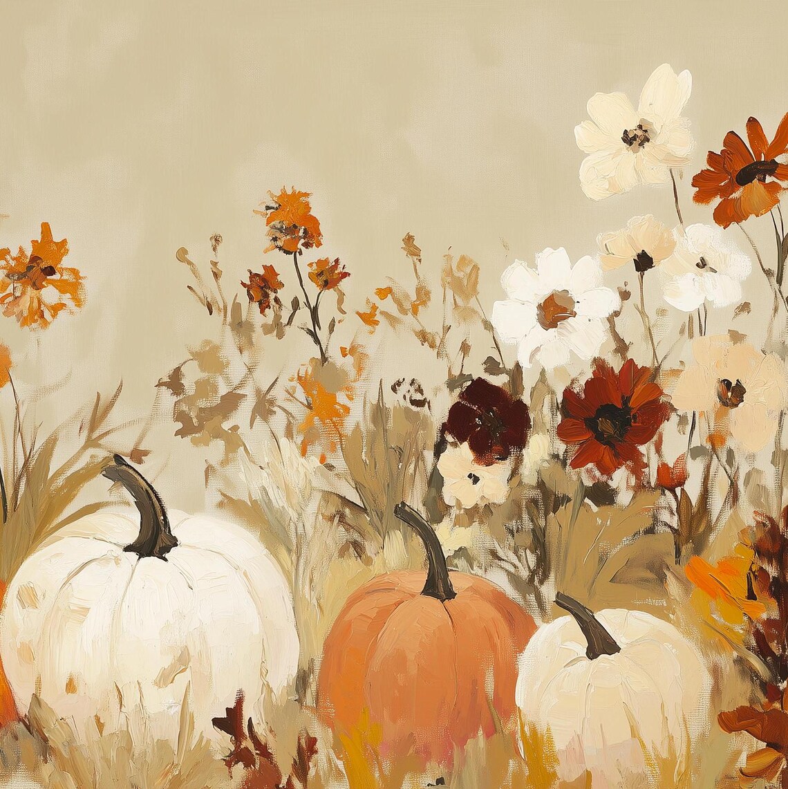 Fall Pumpkin Wildflower Painting, Autumn Floral Art Print - Image 3