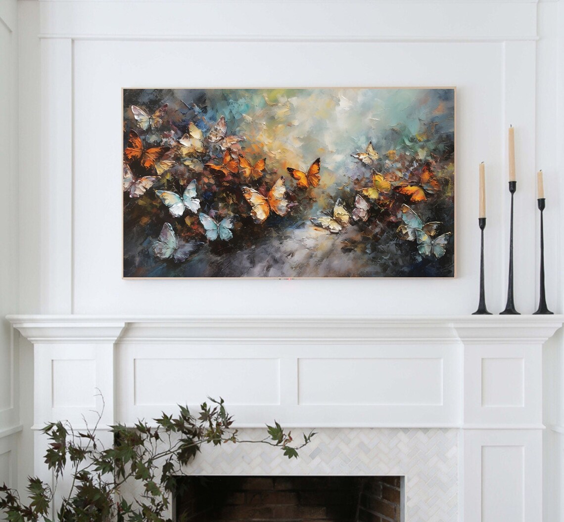 Vintage Textured Butterfly Painting Dark Toned Cottage Core Art Print - Image 3