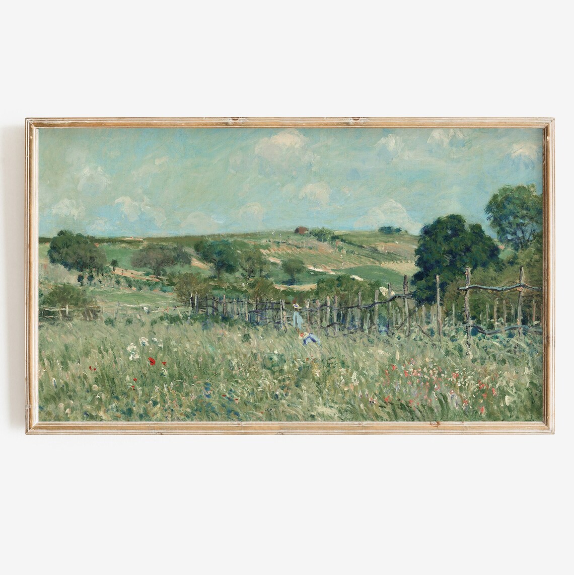 Vintage Impressionist Countryside Meadow Fence Cottagecore Poster
