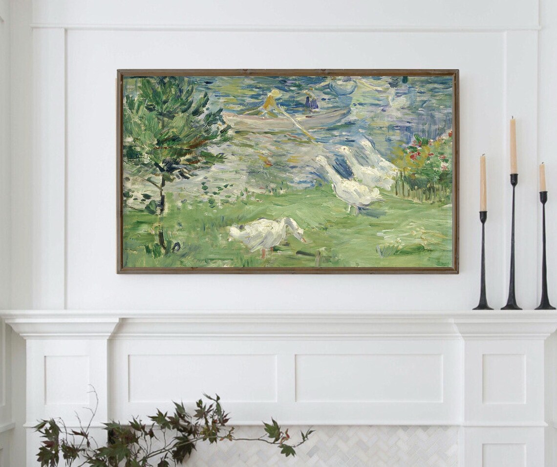 Vintage Goose and Lake Painting, Spring Art Print - Image 5