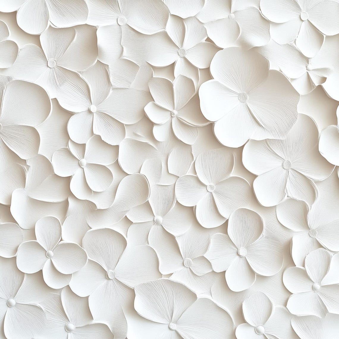 Modern Minimalist White 3D Textured Floral Clover Wall Art Print - Image 4