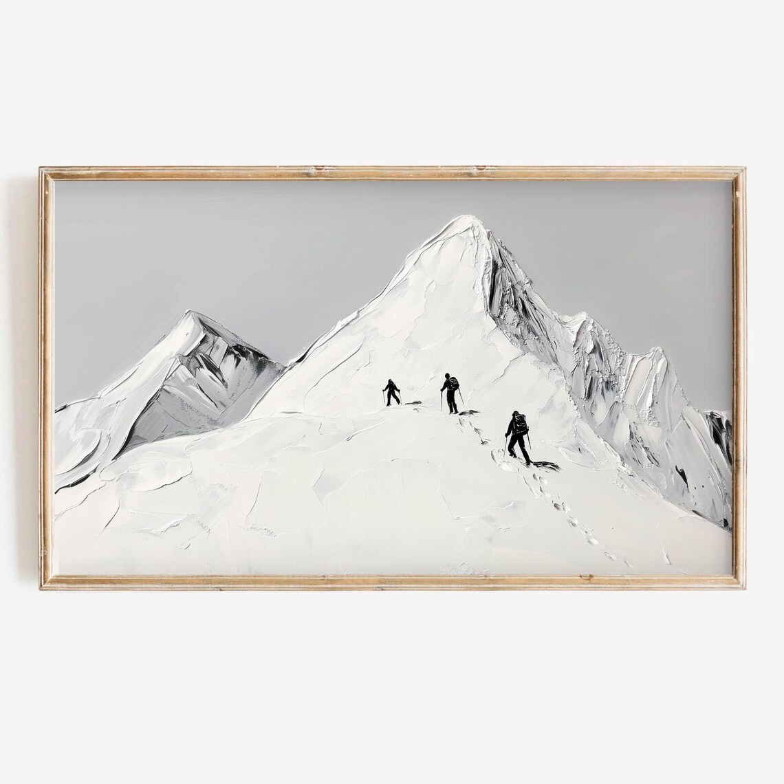 Minimalist Snowy Mountain Climbers Neutral Gray Tones Art Poster