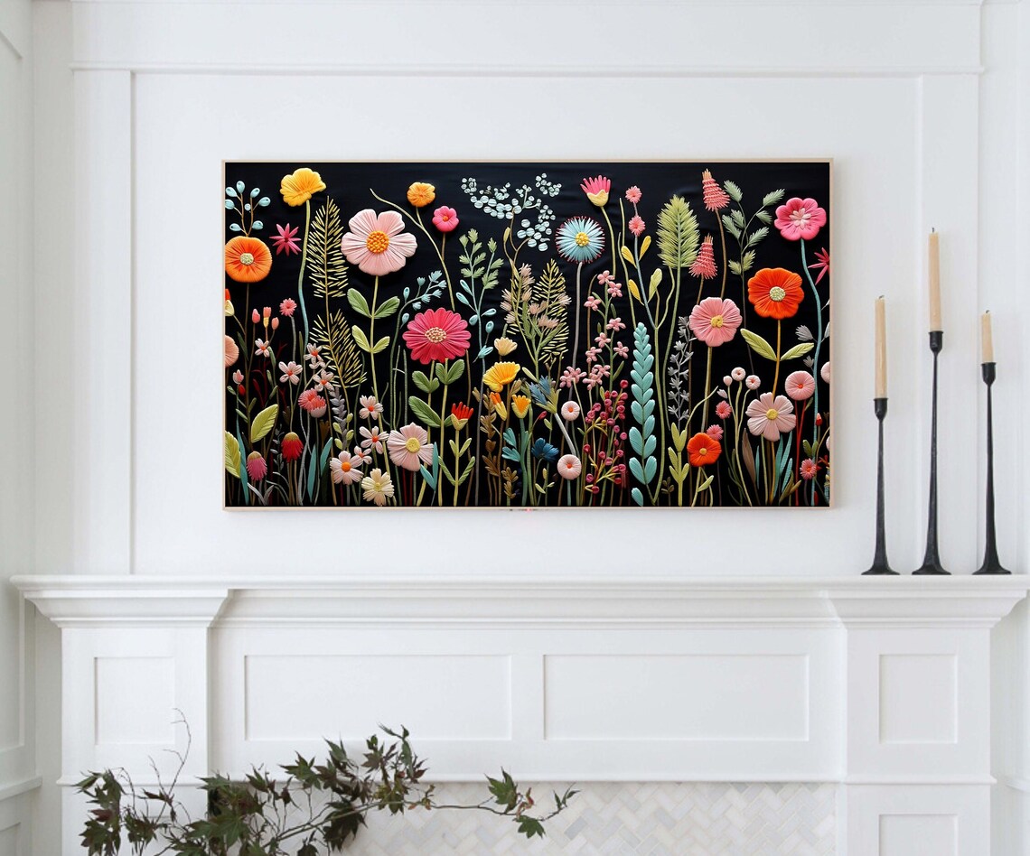 Spring Frame TV Wildflower Floral Embroidery Art - Image 3