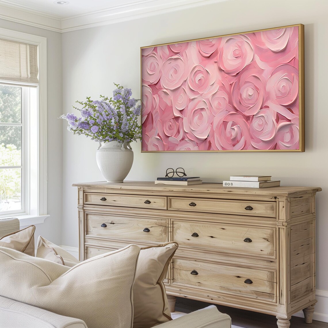 Blush Pink Rose Swirls Textured Abstract Floral Painting Poster - Image 4